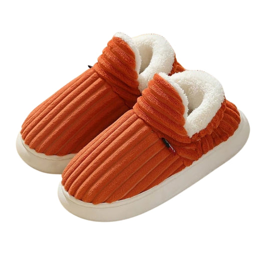 EaseLane unisex corduroy slipper boots – orange pair studio view