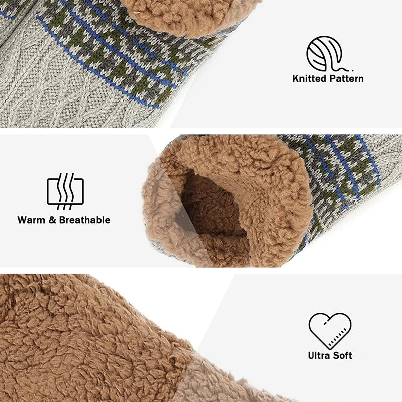EaseLane warm fleece-lined non-slip slipper socks – grey knit and fleece lining details