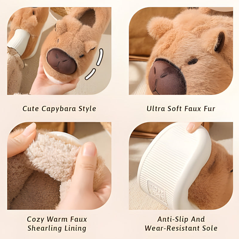 EaseLane women's fluffy capybara slippers – capybara design, faux fur lining and sole details