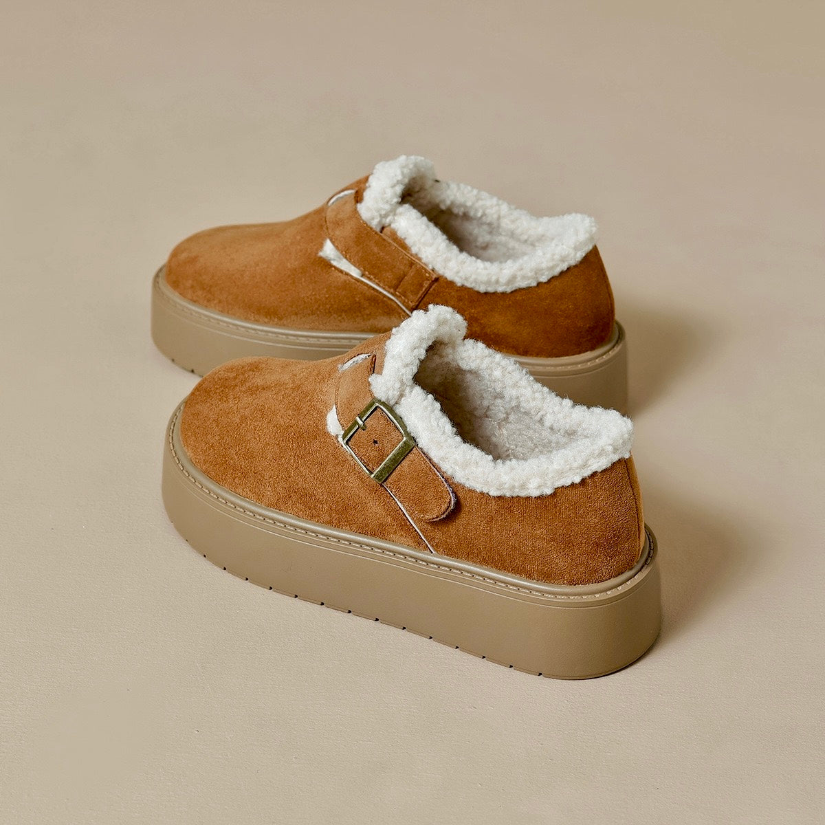 EaseLane women's fleece-lined platform Mary Jane shoes – tan and orange colour options