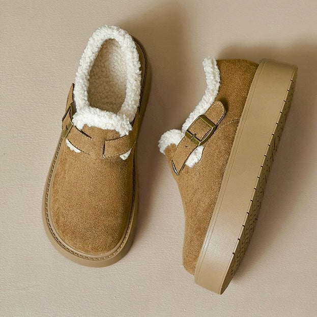 EaseLane women's fleece-lined platform Mary Jane shoes – olive pair viewed from above