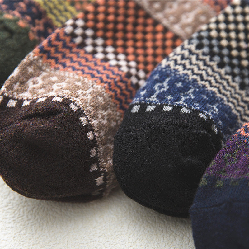 Five-pair Nordic-pattern winter socks – checked knit and toe close-up