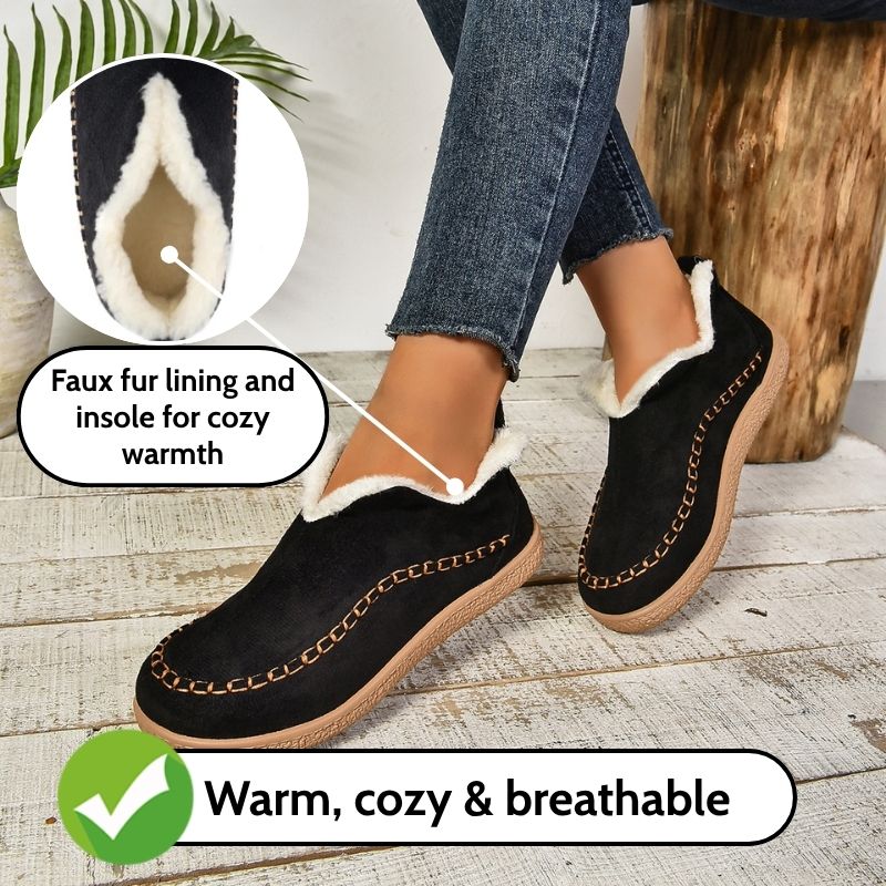 EaseLane women's fleece-lined winter slip-on shoes – black shoes with warm fleece lining feature