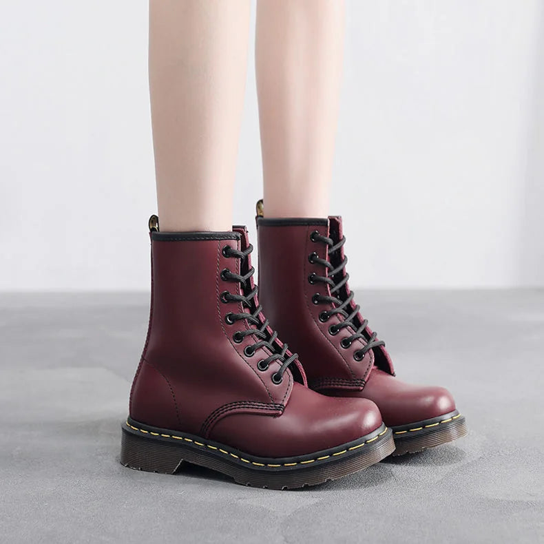 Unisex waterproof combat boots in Burgundy-Warm Lined product view