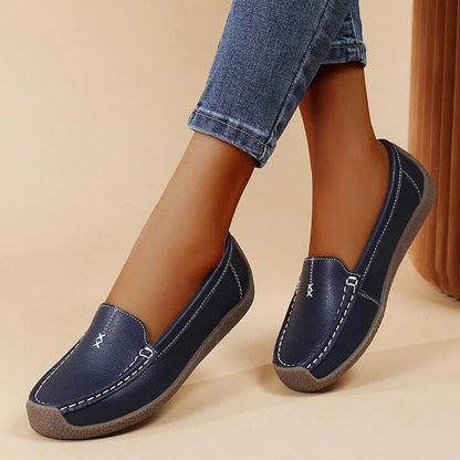Women's loafers shown on foot