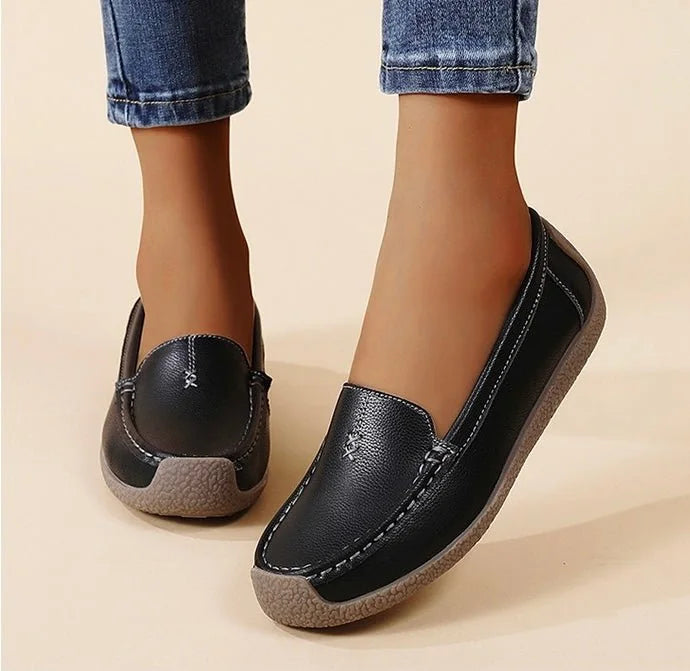 Women's loafers shown on foot