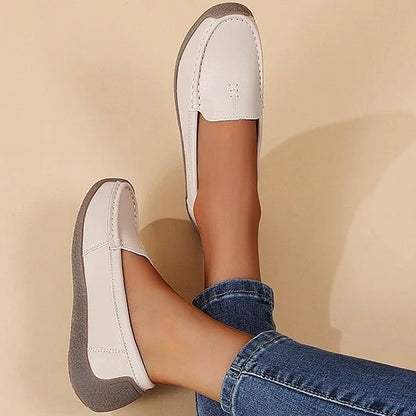 Women's loafers shown on foot