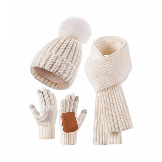 Women’s Winter Hat Scarf Gloves Set – Warm Beanie with Touchscreen